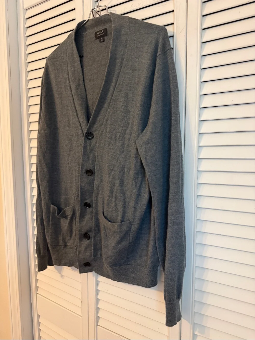 J Crew Mens Merino Wool Button Down Gray V Neck Cardigan Medium Academia Preppy